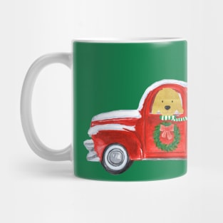 Golden Retrievers Christmas Red Truck Mug